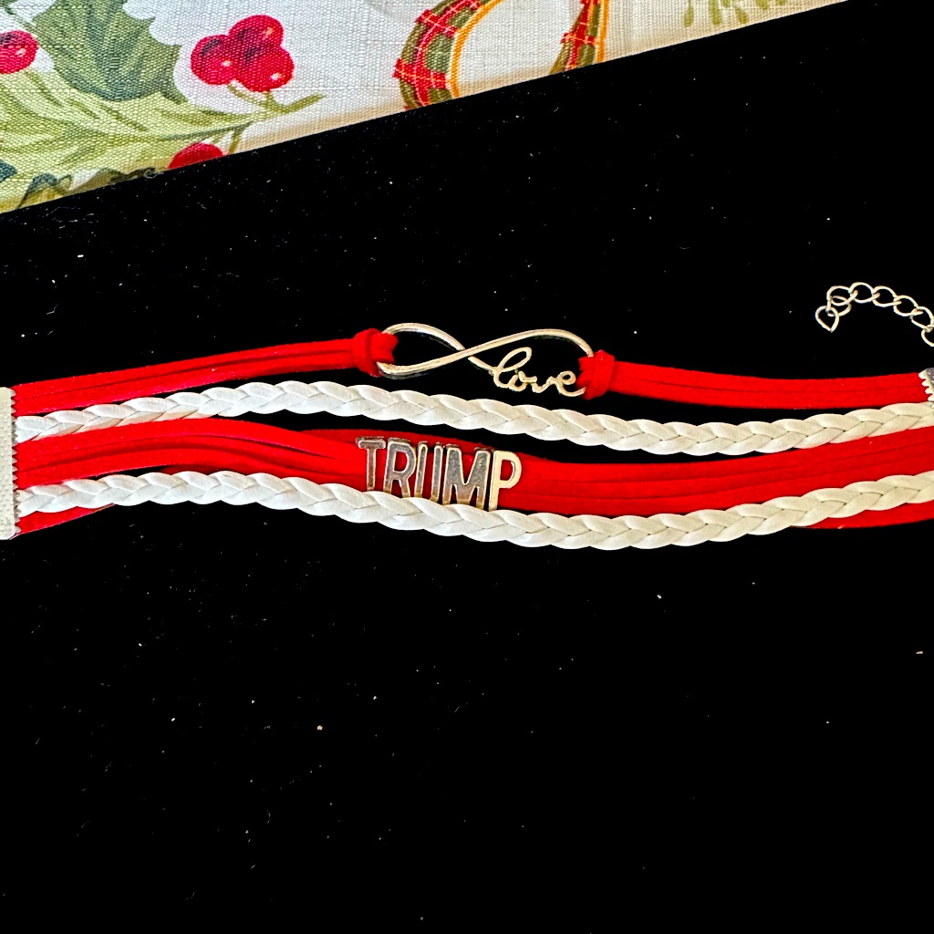 Trump Love Bracelet Infinity Letter Pu Leather Wrap Red & White Guc 7” Plus Ext